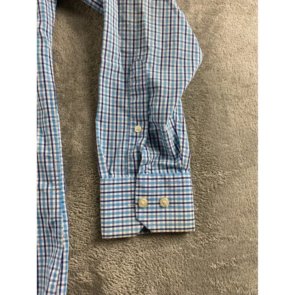 Banana Republic Mens Blue Check Non Iron Classic Fit Button Down Shirt M 15-15.5